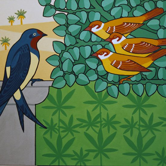 Hirondelle et les petits oiseaux 100x81